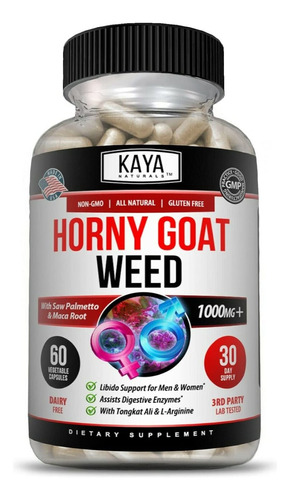 Horny Goat Weed 60 Cápsulas Libido Energía Sexual Hecho Usa