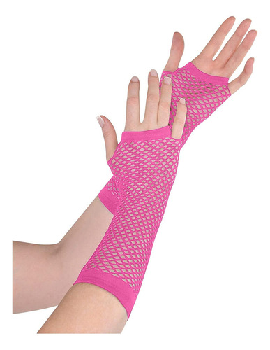 Guantes Largos De Rejilla Rosa, Accesorio De Fiesta