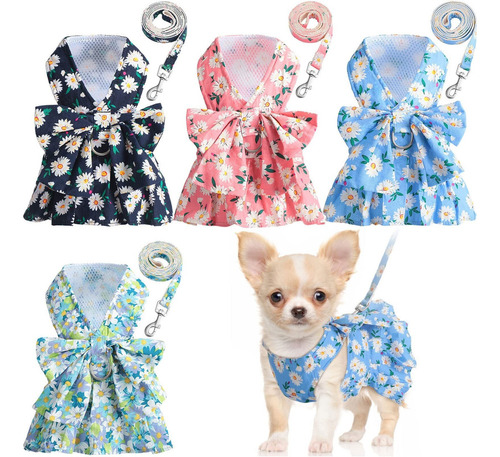 Paquete De 4 Arneses Para Perros Con Vestido Princesa Floral