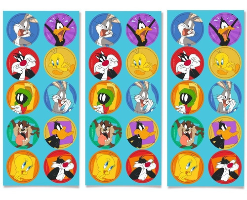 90 Adesivos Looney Tunes - 9 Cartelas Com 10 Adesivos Cada