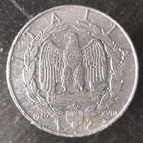 M578 Italia Moneda 2 Liras Año 1940 Km# 78b Magnetica 