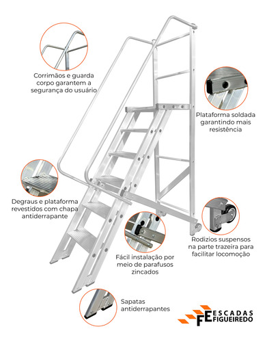 Escada Plataforma Trepadeira - 1,25m - 4+1 - 150kg Prateado