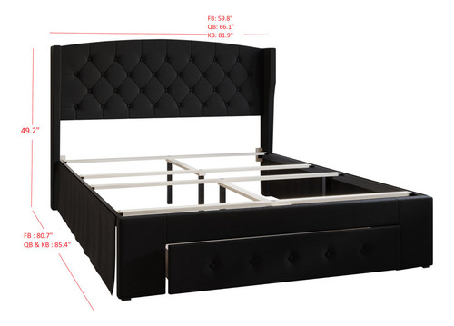 Base Cama Con Almacenaje Y Respaldo Tapizado Alojzije Negra