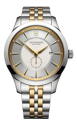 Relógio Victorinox Alliance Large 44, cor: ouro, cor da pulseira: aço, cor da moldura: prata, cor de fundo: prata