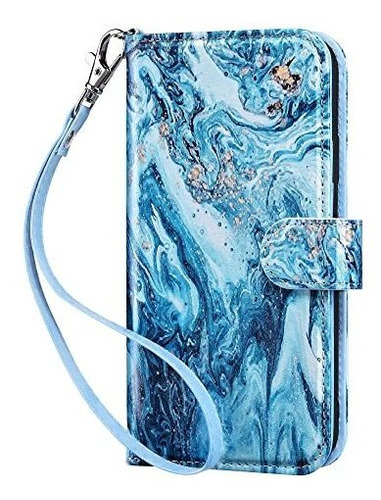 Funda Cartera Marmol Azul Compatible Con iPhone 11 Pro Max