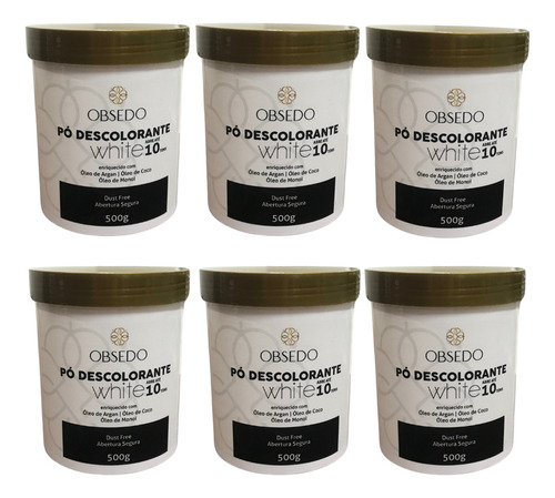 ObsedoPó Descolorante Branco Caixa C 06 Potes 500g - Atacado Salão Tom 10