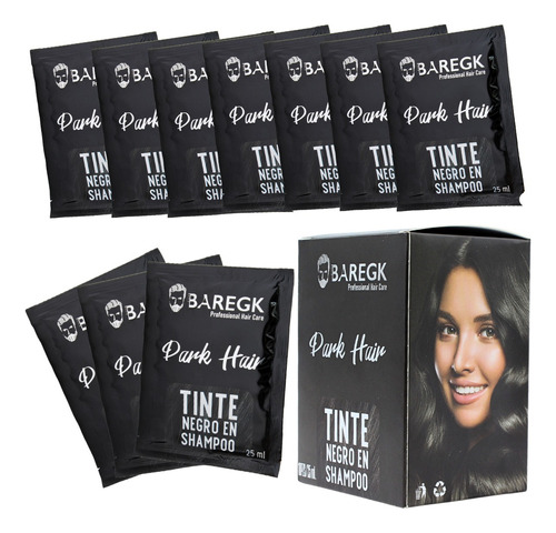 Tinte Negro En Shampoo Instantáneo Cubre Canas Baregk 10pzs