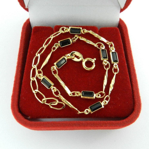 Pulseira Feminina 17/22cm 3mm Preta Folheada Ouro Pl494 Comprimento 17 cm Cor Dourado