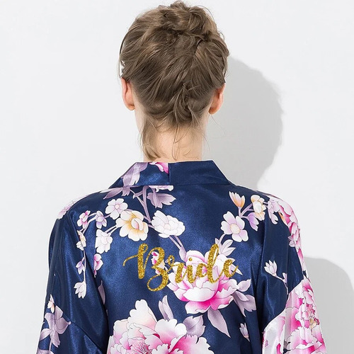 Camisón De Novia Para Mujer, Satén De Seda, Estampado Floral