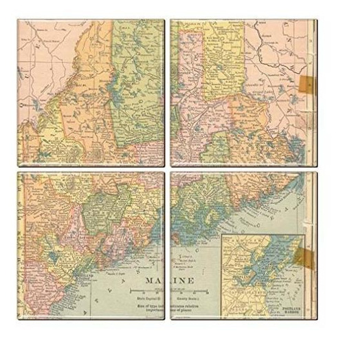 Maine Coaster Of Vintage Map (juego De 4)
