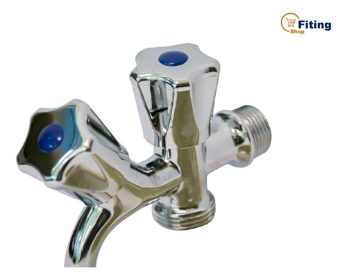 Imagen 2 de 8 de Canilla Doble Cromada Metal Para Lavarropas Lavavajillas Fiting Shop