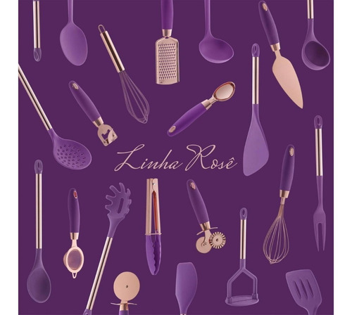 Utensílios Silicone Para Cozinha Cabo Rose Gold 15 Peças