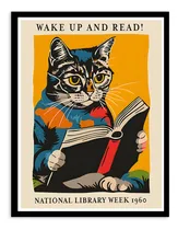 Comprar Cuadro Decorativo Gato Leyendo Poster Libro Lectura 1