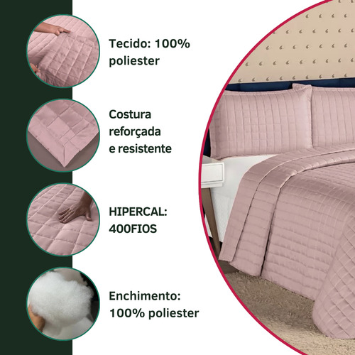 Cobre Leito Colcha Casal Padrão Matelado Dupla Face Toque Macio E Suave 400 Fios Rose