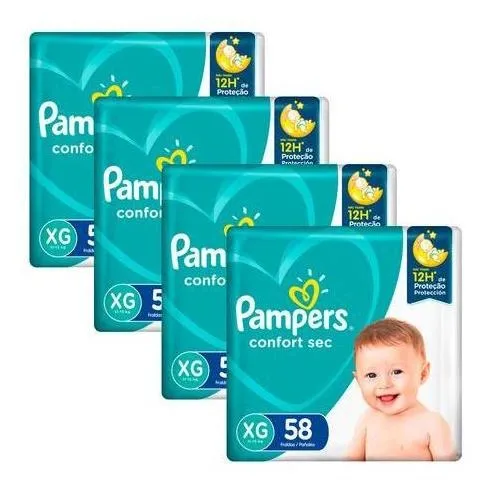 Kit Fralda Pampers Confort Sec Nova Super Tam. Xg 232 Unid