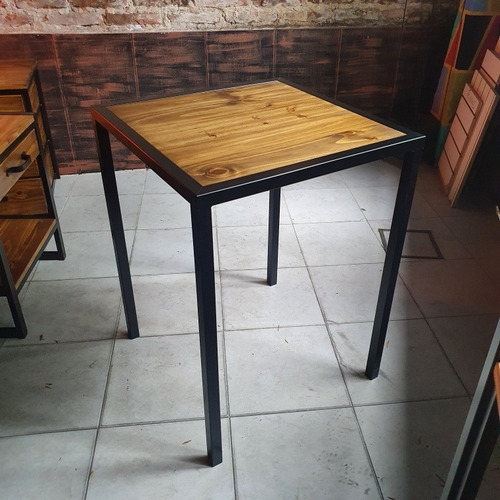 Imagen 6 de 6 de Mesa Bar 60x60cm Cervecera Hierro Y Madera Industrial Epoxi