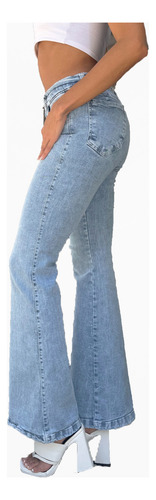 Jean Oxford Celeste Mujer Elastizado Tiro Medio Ktl Denim