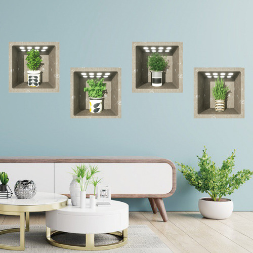 4 Pegatinas De Pared Con Plantas Verdes En 3d Para Decoració