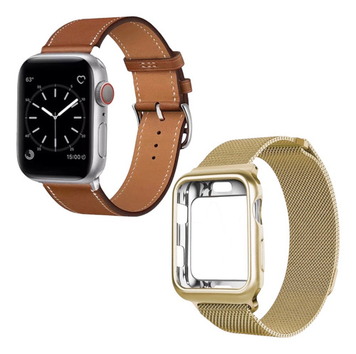 Kit Correas Para Apple Watch Estilo Ejecutivo: Acero Y Piel