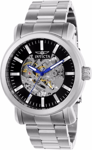 Reloj Invicta vintage con fondo transparente de acero 22574, color de la correa, bisel plateado, color de fondo plateado, color negro