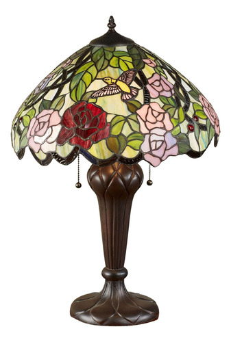 Touch Of Class Roses Lámpara De Mesa De Vitral De Colibrí -