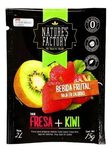 Bebida En Polvo Nature's Factory Fresa Kiwi 15 Gr 5 Sobres