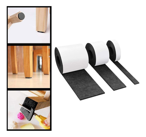 3x Cinta De Fieltro Autoadhesiva Rollo Protector De Negro