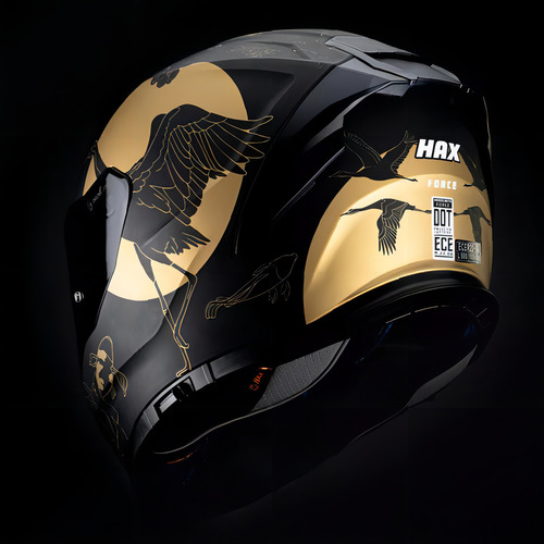 Capacete de motocicleta Hax Force Bird Bliss Integral Dot + Ece 22.06 preto/dourado S