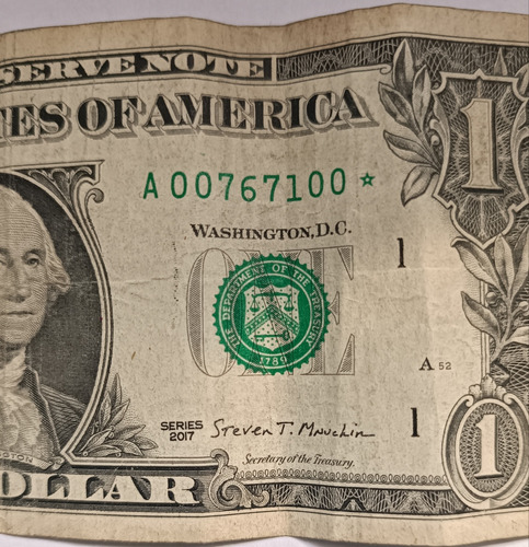Billete De 1$ Dólar 2017 Letra A Y Estrella Binaria Doble 00