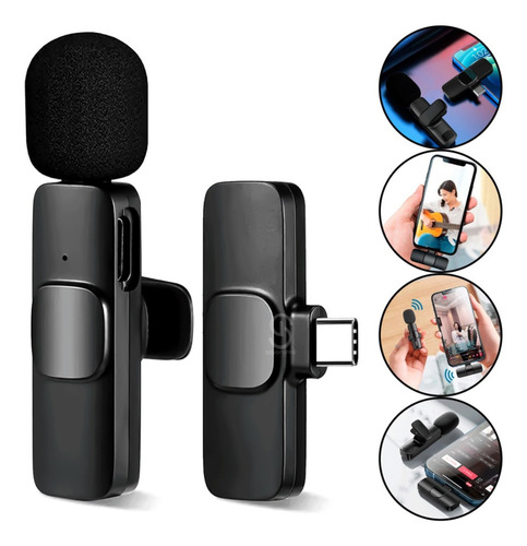 Microfone Lapela Duplo P/ Celular Sem Fio Wireless Universal Cor Android Tipo C