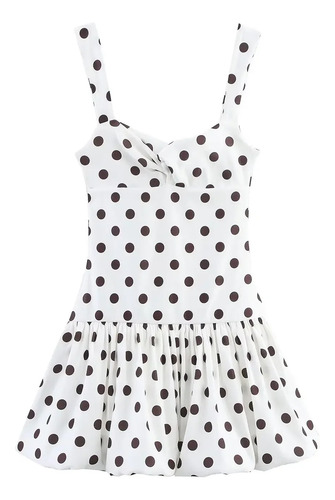Vestido Corto Sin Espalda Con Estampado De Lunares Y Cuello