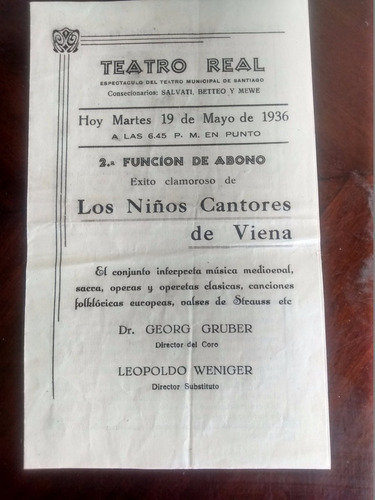 Antiguo Afiche Del Teatro Real - Los Niños Cantores De Vi(a4