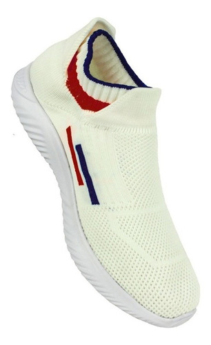 Tenis Licra Tipo Calcetin Running Unisex Blanco Crema