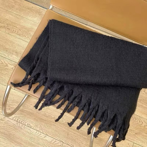 Bufanda Lana Nube Ruana Mantón Flecos Super Suave Liso Mujer Negro Unico