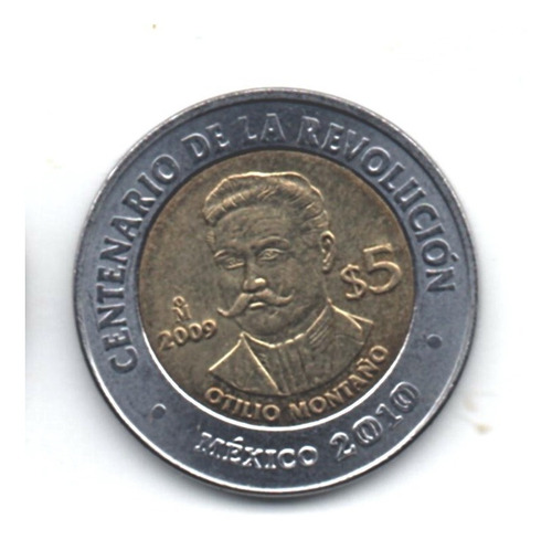 Imagen 2 de 7 de Moneda Cinco Conmemorativa Otilio Montaño 2009