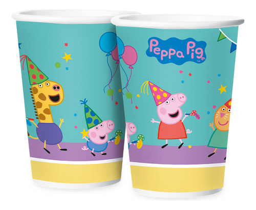 8 Copos Peppa Pig Festa De Aniversário 180 Ml