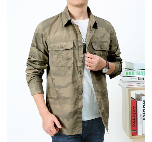Camisas De Camuflaje Para Hombre, Blusa De Algodón, Talla Gr