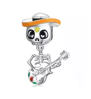 Dije Charm El Día De Los Muertos Calavera Guitarra Plata 925