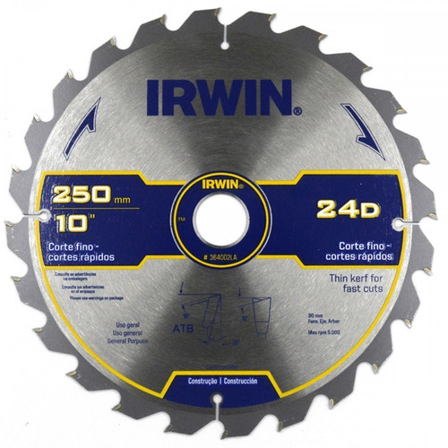 Irwin Disco Sierra Circular 10  X 24t - 364002la - Lenmex
