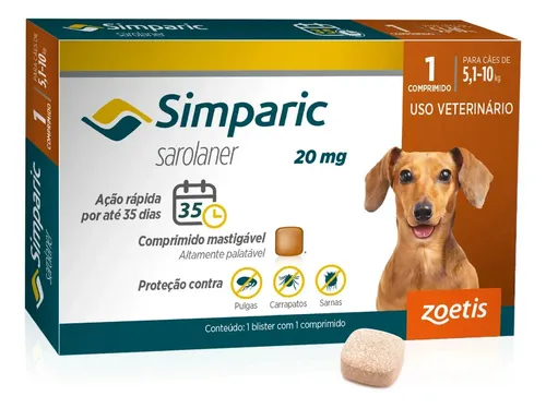 Simparic 20mg Antipulgas Cães 5 A 10kg 1 Comprimidos Zoetis