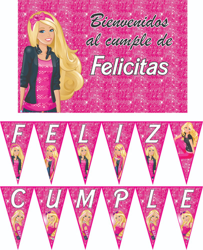 Barbie Cartel Y Banderín Decoración Cumpleaños Poster