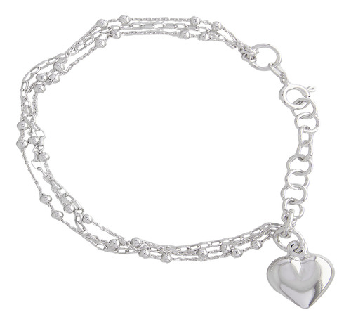 Pulsera De Plata Esterlina 925 Corazon Colgante