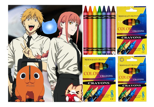 15 Libro Colorear Chainsaw Man Pochita + 15 Cajitas Crayones