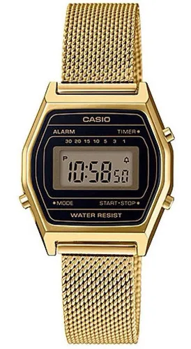 Reloj Casio Retro Dama La690 Negro Acero Inoxidable Tejido Color De La Correa Dorado