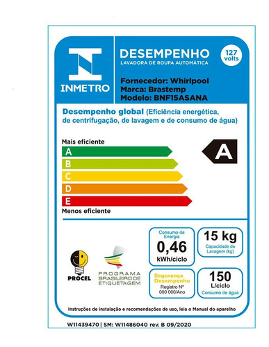 Lavadora De Roupas 15kg Automática 13 Programações Brastemp