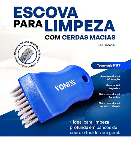 Escova Para Limpeza Cerdas Macias Limpa Couro Banco Vonixx