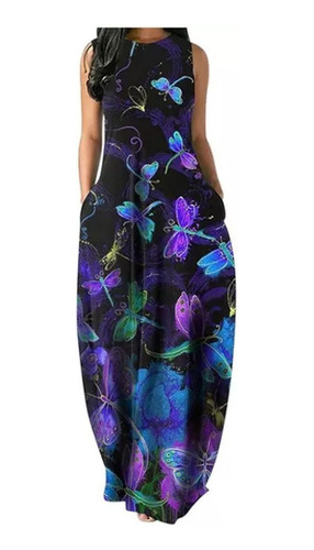 Vestido Mujer Con Estampado Mariposas Talla Grande Escote Em