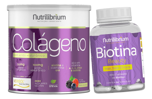 Kit Colágeno Verisol Com Ácido Hialurônico Premium + Biotina Sabor Frutas Vermelhas