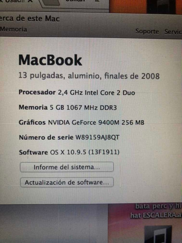 Computadora Macbook 2008 2,4 Ghz Intel Core 2 Duo. 5gb Ram