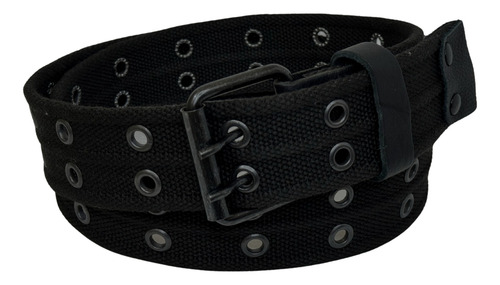 Cinturón De Tela Reforzada Con Piel  Doble Ojillo Ajustable  Negro Extra Grande